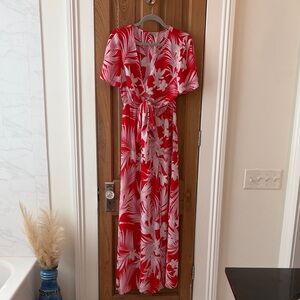 Show Me Your MuMu Red and White Tropical Maxi Dress